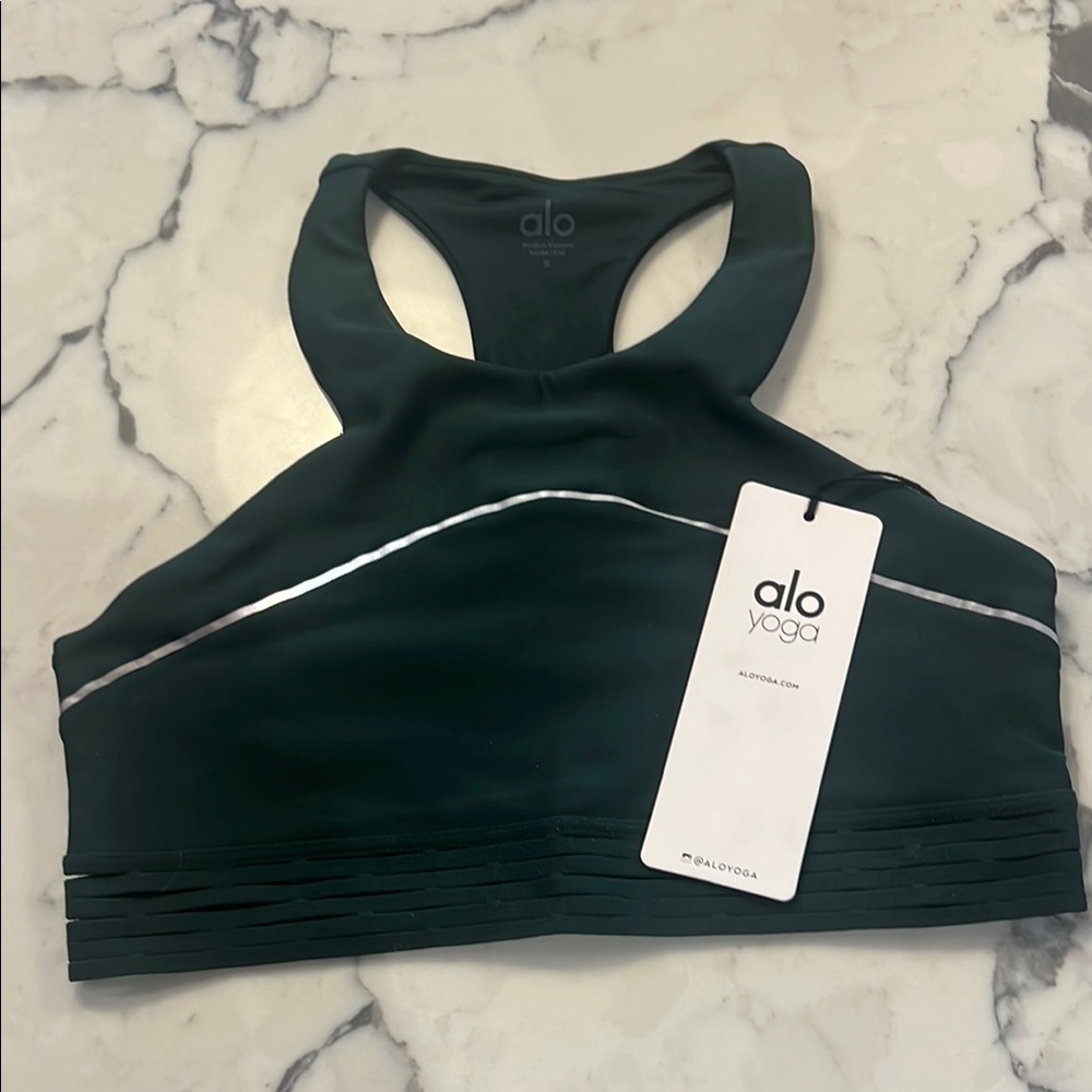 Alo Yoga Women's Dark Green Sports Sequence Bra